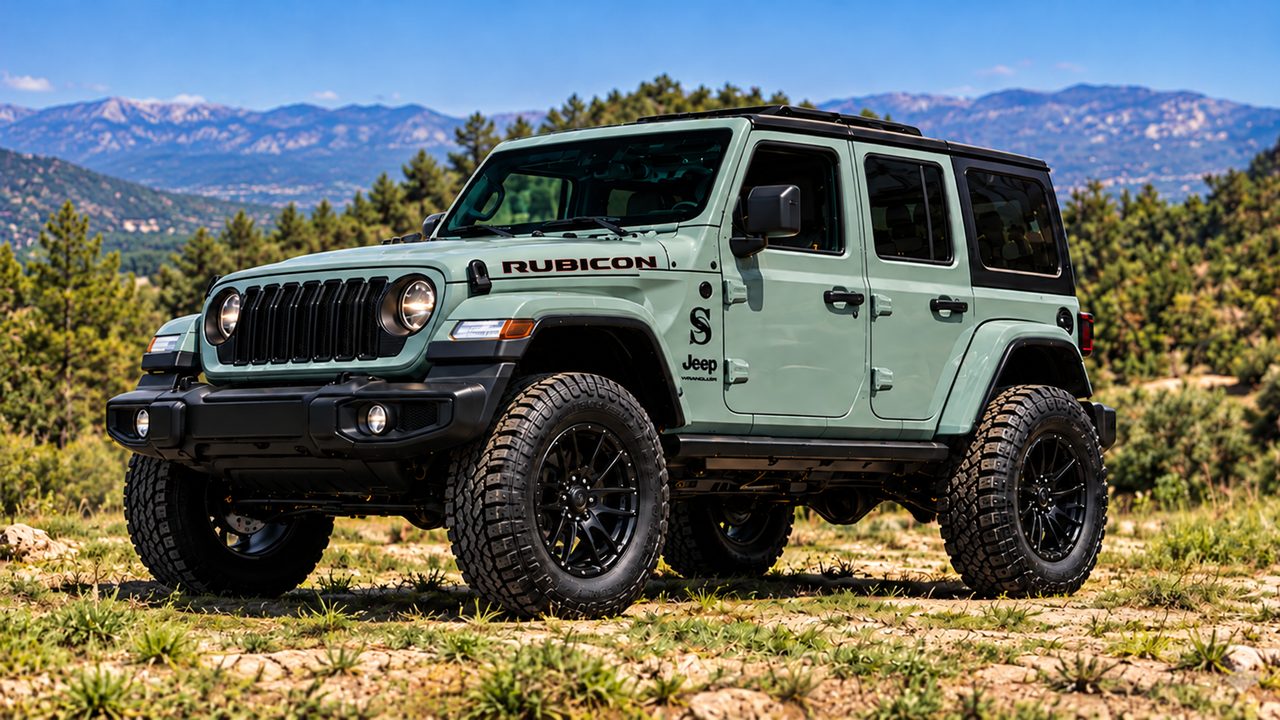 The same Jeep Wrangler transformed by SS Performance, in the countryside