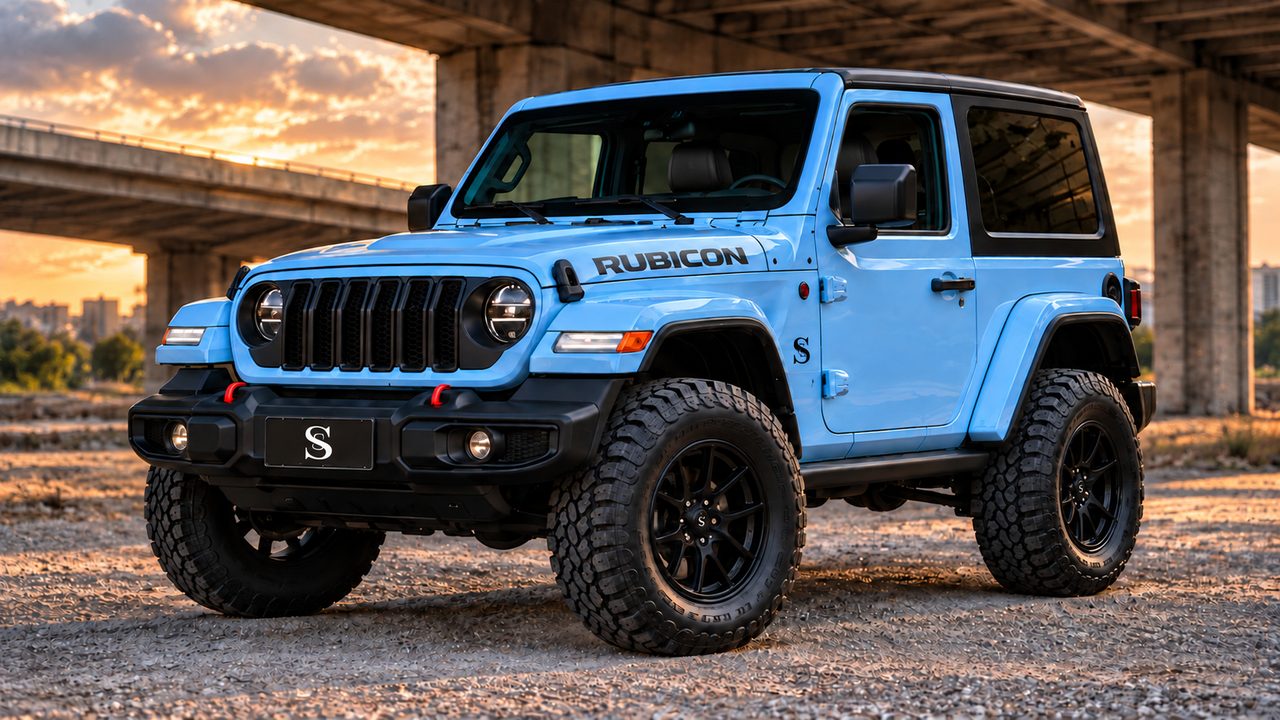 Adventure 2-door, a customised ice blue Jeep Wrangler Sport JL